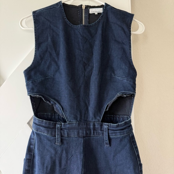 WEWOREWHAT CUTOUT SLIT STRETCH DENIM JUMPSUIT - Picture 8 of 12